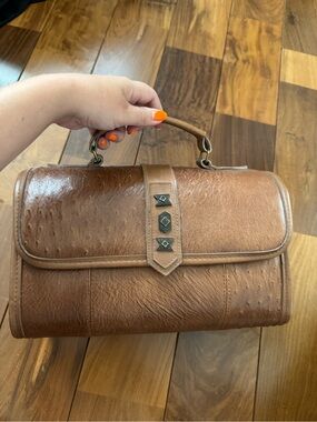 Vintage Brown Ostrich Leather Bag with Top Handle